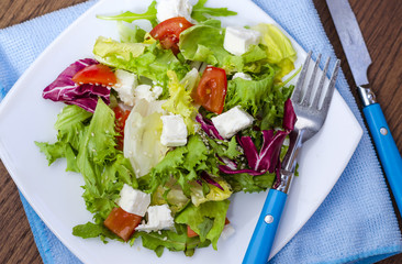 Dietary salad with tomatoes and feta cheese