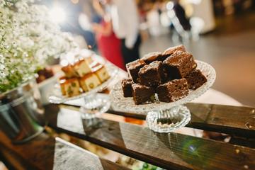 Elegant candy bar for a wedding full of pastries