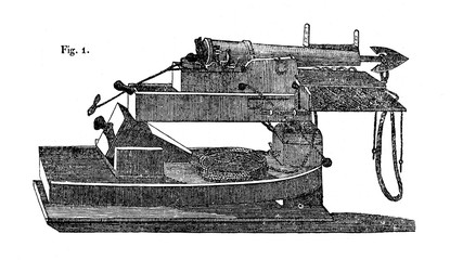 Harpoon cannon (from Das Heller-Magazin, July 3, 1834)  - obrazy, fototapety, plakaty