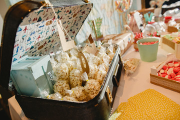 Elegant candy bar for a wedding full of pastries