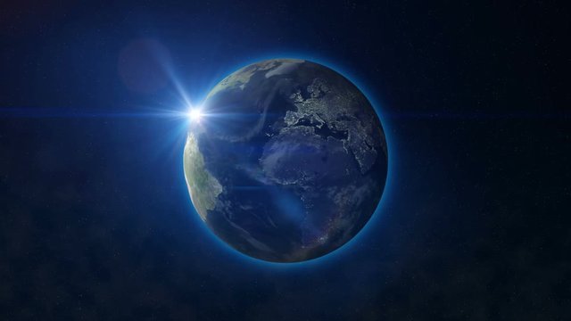 Planet Earth with Sun. Concept animation.