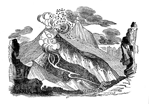Pico Viejo or Chahorra - volcano located on the island of Tenerife, Canary Islands, Spain (from Das Heller-Magazin, June 28, 1834) 