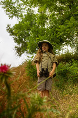 cork helmet girl in nature