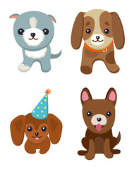 Dogs and Puppies Set Poster Vector Illustration