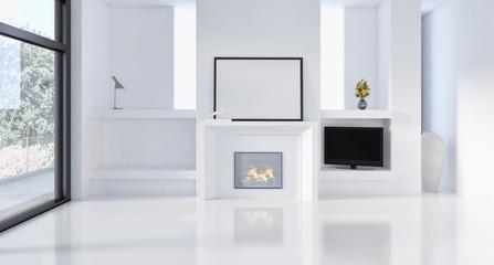 Modern bright interiors apartment 3D rendering illustration