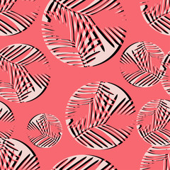 Polka dot seamless pattern. Halftone. Texture of palm leaves. Textile rapport.