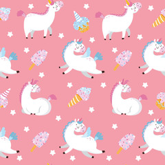 Seamless pattern with pattern and sweets on pink background. Vector illustration