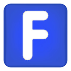 Vector image of a flat icon with the letter F of the blue color. Button with the letter F.