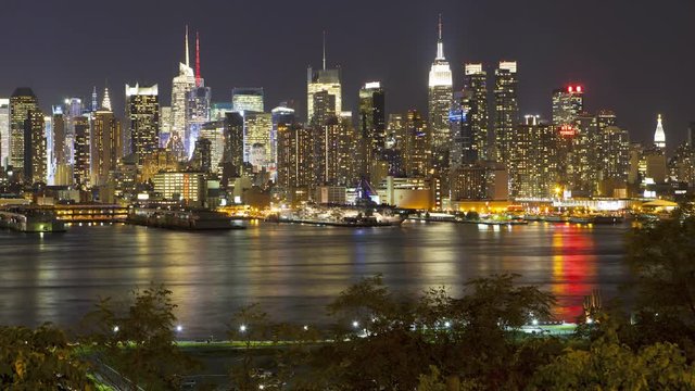 Night view of Midtown Manhattan across the Hudson River, New York, Manhattan, United States of America, Time-lapse