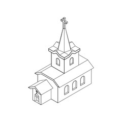 Church Isometrics Linear style Catholic Christian house religion. Vector illustration