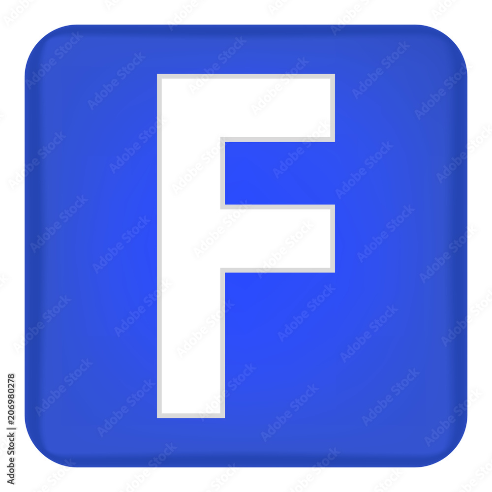 Poster vector image of a flat icon with the letter f of the blue color. button with the letter f.