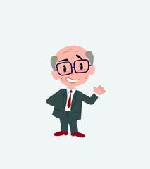 Old businessman with glasses showing something in positive attitude.
