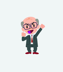 Old businessman with glasses cheering enthusiastically.