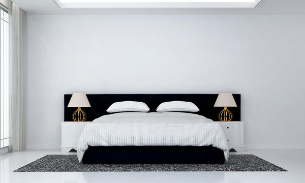 The luxury bedroom interior design and white wall texture background 