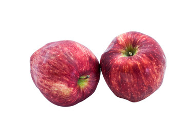Two red apple are fruit on white background for design.