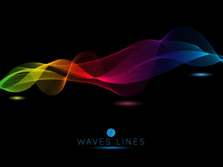 rainbow waves on black background colorful light line bright abstract vector