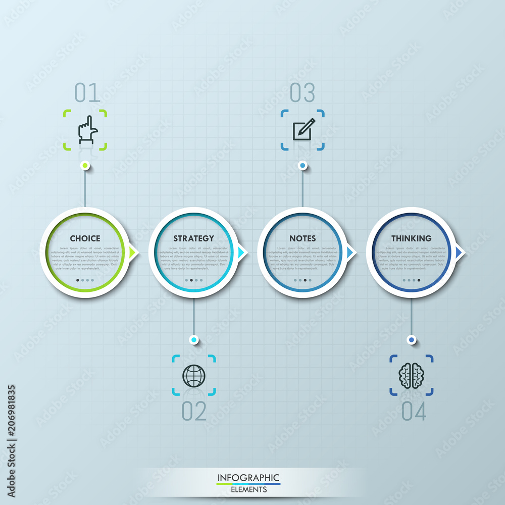 Poster modern infographic design template with 4 circular elements and text boxes