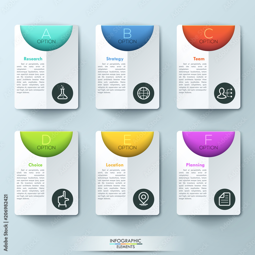 Poster modern infographic design template with 6 rectangular folders and text boxes