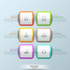 Modern infographic design template, 6 multicolored rounded squares