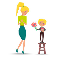 Son Greets Mother with Womens Day Illustration
