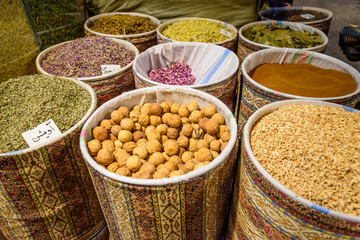 Herbs and spices in Grand Bazaar in Tabriz. East Azerbaijan province. Iran