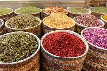 Herbs and spices in Grand Bazaar in Tabriz. East Azerbaijan province. Iran