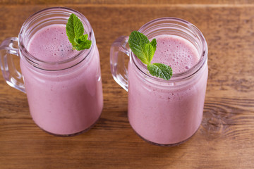 Milkshake with strawberries and banana. Strawberry smoothie