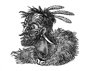 Māori chief - expression of anger  (from Das Heller-Magazin, May 24, 1834) 