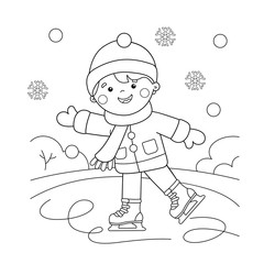 Coloring Page Outline Of cartoon boy skating. Winter sports. Coloring book for kids
