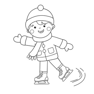 Coloring Page Outline Of cartoon boy skating. Winter sports. Coloring book for kids