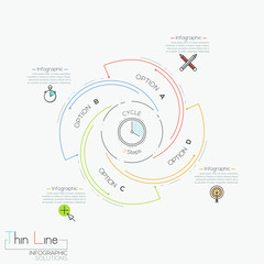 Round infographic design layout with 4 spiral lettered elements