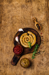 Fried round sausages