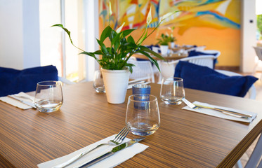 Dining table setting with decorations