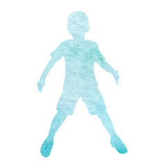 vector, isolated, white background, watercolor silhouette boy playing