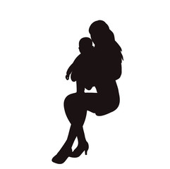 isolated, icon, silhouette mum sitting with child
