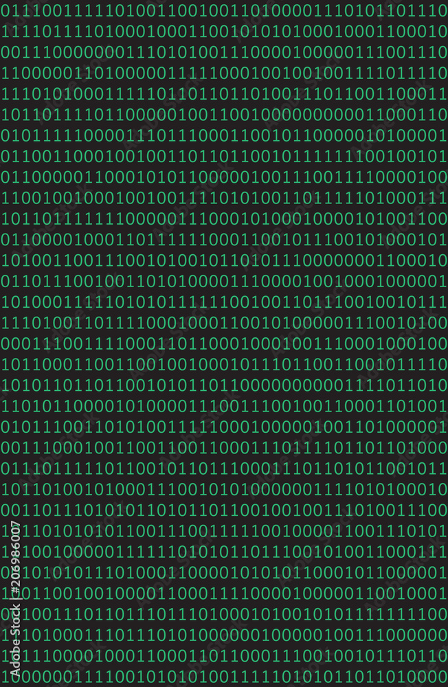 Poster computer data by 0 and 1, green on black. seamless pattern, vertical