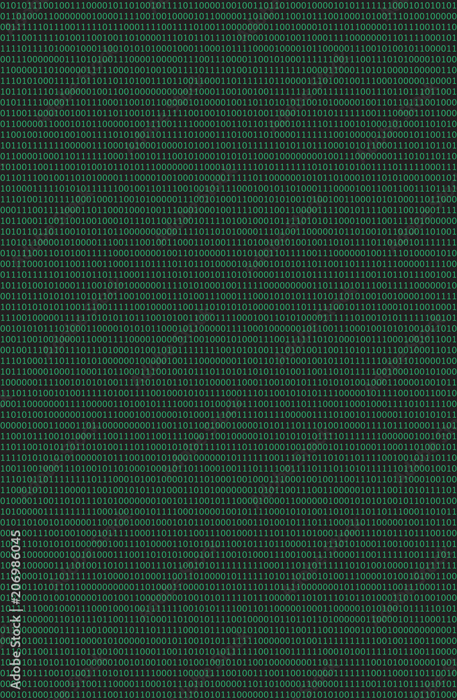 Poster computer data by 0 and 1, green on black. seamless pattern, vertical