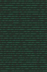 Computer data by 0 and 1, green on black. Seamless pattern, vertical