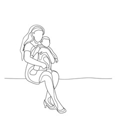 vector, on white background, isolated, sketch mom and child