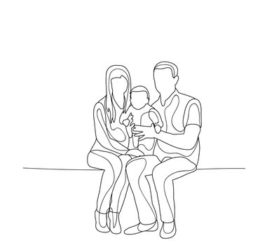  isolated, sketch family sitting