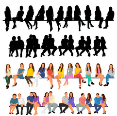 vector, isolated, set of seated people, flat style, isometric people