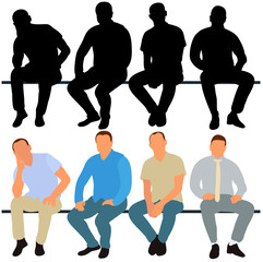 isolated, set of sitting men, flat style