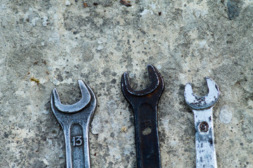 Set of wrench handy industrial tool sold keys in a mechanical workshop handy tool