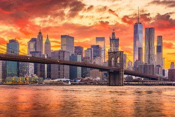 New York City Sunset Skyline - obrazy, fototapety, plakaty