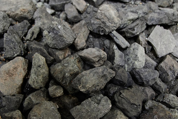Black coal background or texture. Top view. Coal mining concept.