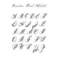 Vector Calligraphy Alphabet. Exclusive Floral Letters. Decorative handwritten brush font for: Wedding Monogram, Logo, Invitation.