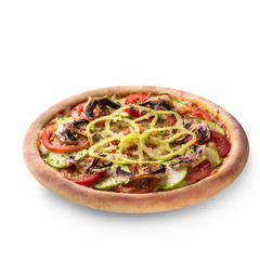 Mushroom pizza vegetarian on white background isolated