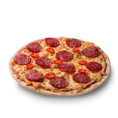 Thinly sliced pepperoni is a popular pizza topping in American-style pizzerias