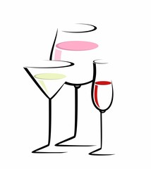 sketch of three cocktail glasses