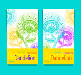 Set Templates from Dancing Decorative Dandelion in Zen tangle style colorful on white made by trace for decoration package cosmetic perfume or for advertising children activities or organizations 